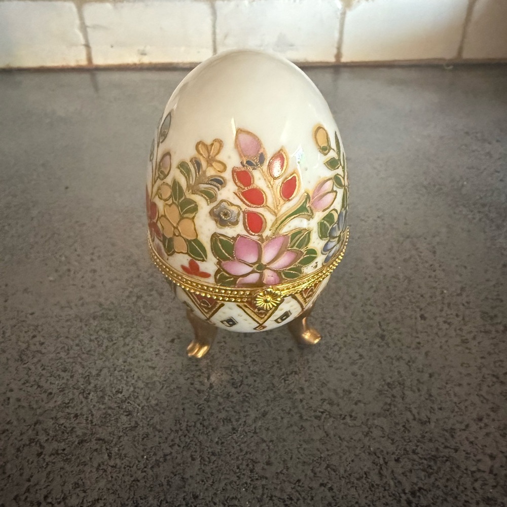 Floral Decorative Egg with Gold Accents